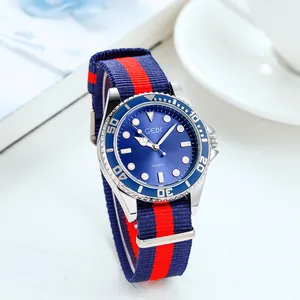 Montre à Quartz GEDI pour Femme Mode Style Plongée Boîtier en Alliage Bracelet NATO en Nylon Rayé Étanche Luxe Sport