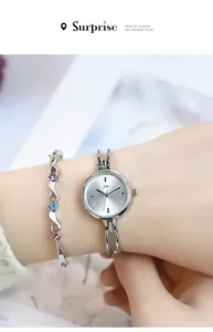 Silver quartz watch with minimalist dial and multicolored gemstone wave bracelet set