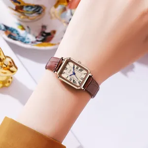 GEDI Vintage Rectangular Quartz Watch For Women Waterproof Leather Strap Roman Numeral Dial Elegant Casual Ladies Wristwatch