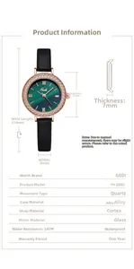 Spécifications de taille pour montre quartz femme avec cadran malachite vert