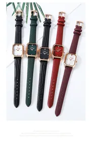 Collection of square rose gold ladies quartz watches with textured leather straps in five colors