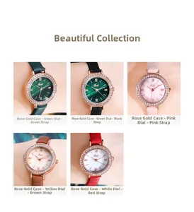 Séléction de montres à quartz or rose avec lunette en strass et divers bracelets en cuir