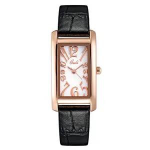 Vintage-Quarzuhr mit rechteckigem Roségoldgehäuse und schwarzem Krokodillederarmband