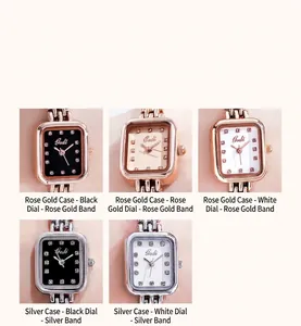 Comparaison de cinq montres-bracelets à cadran carré avec strass et bracelet métallique