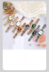French retro square quartz watches for women with steel bands in assorted elegant colors