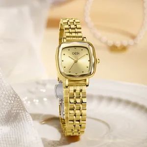 GEDI Luxury Fashion Women Quartz Watch Waterproof Stainless Steel Strap Square Dial Cut Glass Mirror Lady Elegant Wristwatch