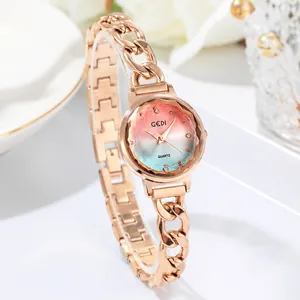 GEDI Montre à Quartz Mode Femme Or Rose Bracelet Chaîne en Acier Inoxydable Strass Cadran Dégradé Verre Facetté Montre Bracelet Analogique