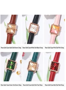 Mehrere Farbvarianten der Gedi Vintage Damenarmbanduhr mit Lederarmband und Rechteckgehäuse