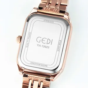 GEDI Damen Armbanduhr Viereckig in Roségold mit Edelstahlboden und Wasserdichtigkeit