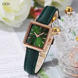 Gedi Damen Vintage Rechteck Quarzuhr Mit Lederarmband Farbverlauf Sonnenstrahl Zifferblatt Wasserdicht Damen Armbanduhr