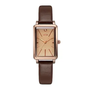 GEDI Damen Quarzuhr Rechteckig Retro Minimalistisch Legierung Gehäuse PU Leder Armband Wasserabweisend Mode Strass Armbanduhr