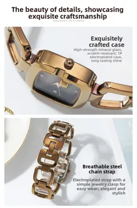 Détail du boîtier de montre plaqué or IP avec verre minéral et bracelet en acier