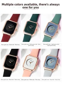 Collage of square rose gold watches in multiple colors with minimalist silicone straps