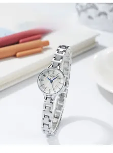Close-up of GEDI silver quartz watch with a sleek metal bracelet and blue steel hands