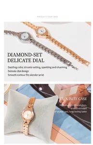 Detail of chic quartz watch with IP plating, mineral glass, and zircon accents