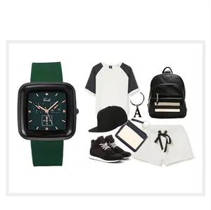 Grüne quadratische Quarzuhr mit Silikonarmband und modischen Accessoires für Damen