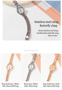 Detail of chic quartz watch featuring stainless steel strap and butterfly buckle closure