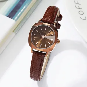 Montre à Quartz Carrée Vintage Femme Boîtier en Alliage Or Rose Bracelet en Similicuir Cadran Rayon de Soleil Étanche Mode