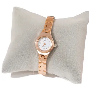 Elegant rose gold women's quartz watch with crystal indices on white dial