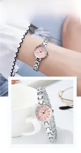 Close-up of GEDI women's silver quartz watch featuring a pink dial and steel mesh band