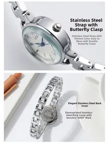 Detailed macro view of the GEDI steel watch butterfly buckle and stainless steel back cover