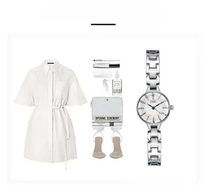 Chic silver quartz watch for women paired with elegant white dress and stylish accessories