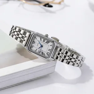 GEDI Fashion Vintage Square Ladies Quartz Watch Stainless Steel Strap Waterproof Roman Numerals Elegant Women Wristwatch