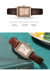Detailansicht der GEDI Vintage-Uhr mit römischen Ziffern und braunem Lederarmband