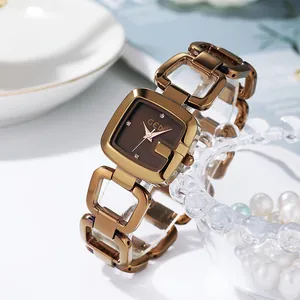 Montre-bracelet GEDI carrée en or rose pour femme avec strass et bracelet à maillons évidés