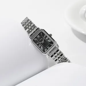 Minimalist square stainless steel watch for women with black Roman numeral dial by GEDI
