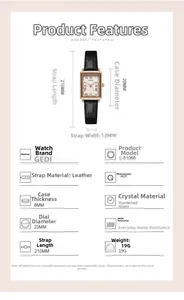 Details der quadratischen Retro-Uhr mit römischen Ziffern und schwarzem Lederband