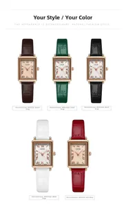 Mehrere Vintage-Quarzuhren mit Roségoldgehäuse und Lederarmband mit Bambustextur für Damen