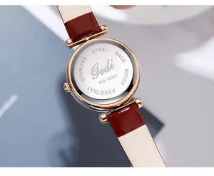 Detail of Gedi women quartz watch case back showing stainless steel and water resistance