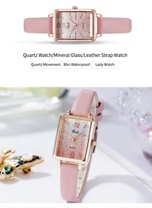 Detail view of pink gradient dial watch with rose gold case and quartz movement