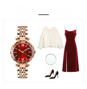 Guide de style pour montre à quartz rouge avec bracelet or rose et tenue élégante