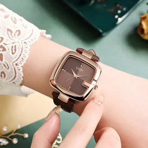 GEDI Luxus Damen Quarz-Armbanduhr mit braunem Lederband und roségoldenem Gehäuse