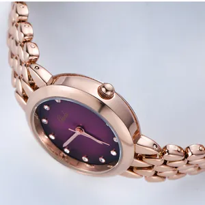 Orologio da donna elegante in oro rosa con quadrante viola e cinturino a maglie