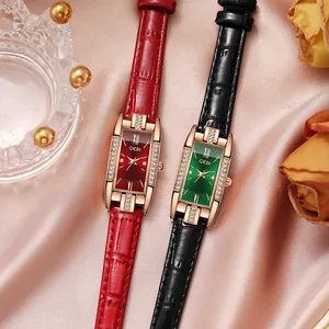 Montre GEDI de luxe pour femme rectangulaire avec cristaux et bracelet en cuir style crocodile