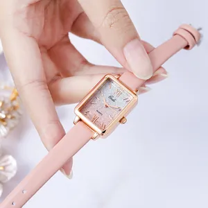 Elegant Gedi women's quartz watch with rectangular rose gold case and pink gradient dial
