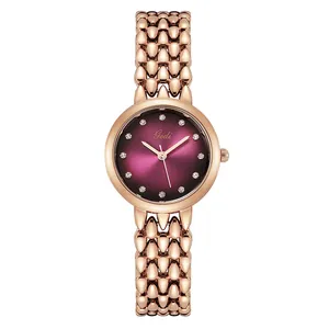 Orologio al quarzo da donna con cinturino a perle oro rosa e quadrante viola