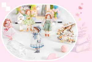 Detailweergave van vintage meisjes PET-stickers voor DIY-dagboekdecoratie