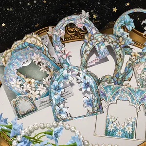 Vintage lily hollow frame stickers with stained glass texture for scrapbooking decor