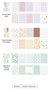 Drei ästhetische Semi-Sweet Scrapbooking-Papiersets in Violett, Orange und Grünstufen