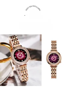 Détail de la montre GEDI or rose avec cadran dégradé violet et lunette en diamants