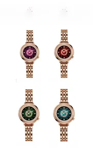 Vue détaillée de montres quartz or rose étoilées avec lunette en strass en quatre couleurs