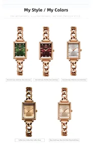 Detailed comparison of vintage square dial watches with alloy curb chain bracelets