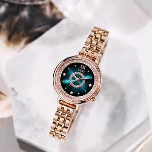 Montre Gedi pour femme en or rose avec cadran vert émeraude et lunette en cristal