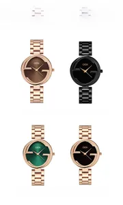 Collage montrant des montres à quartz élégantes avec cadrans en G et bracelets à maillons