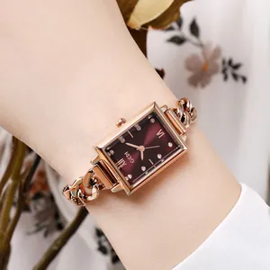 Elegant GEDI square quartz watch with rose gold chain bracelet and purple gradient dial