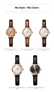 Cinq montres quartz femme élégantes avec boîtier or rose et divers bracelets en cuir